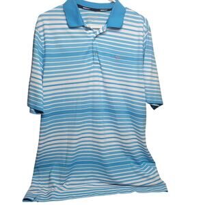 Nike Golf Polo Shirt Mens Large White Blue Striped Modern Dri-Fit Casual